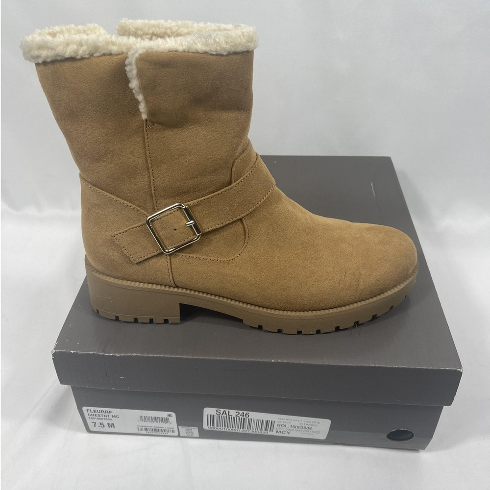 Style & Co Fleurrrf Boots Women's SZ 7.5 M Brown Faux Suede Sherpa Lined Winter - Picture 1 of 6